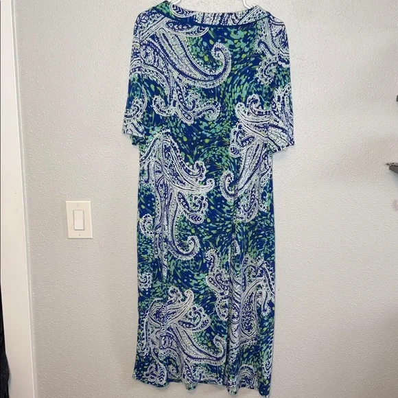 Chico's Blue & Green Paisley V-Neck Short Sleeve Midi Dress Size 2 - Picture 6 of 6